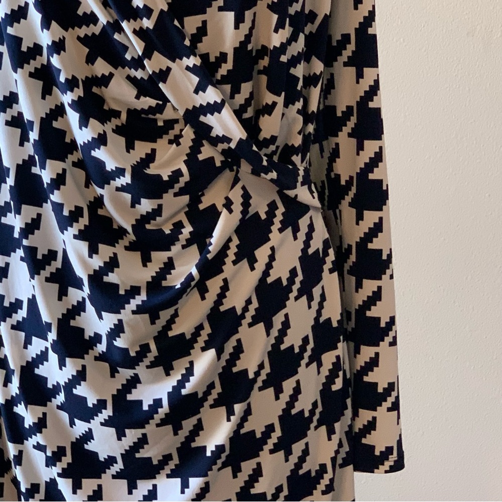 JONES NEW YORK Houndstooth Dress Navy Cream Size XL Ruched - Picture 8 of 13